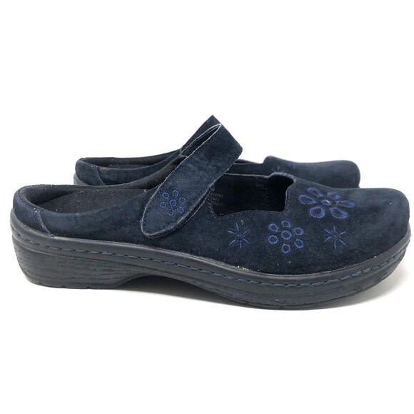 KLOGS Valley Mary Jane Clogs Womens Sz 9 Navy Blue Suede Embroidered Foral - Picture 3 of 13